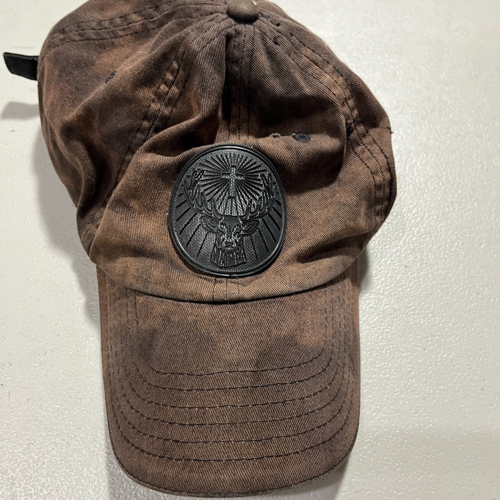 Vtg Jagermeister Hat Cap Unisex One Size Brown Acid Wash Patch Logo Strapback